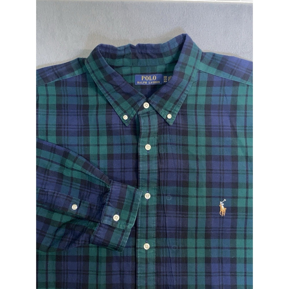 Polo Ralph Lauren Men's 3XB (big) Plaid Blue/ Green Button Down Shirt Flesh Pony